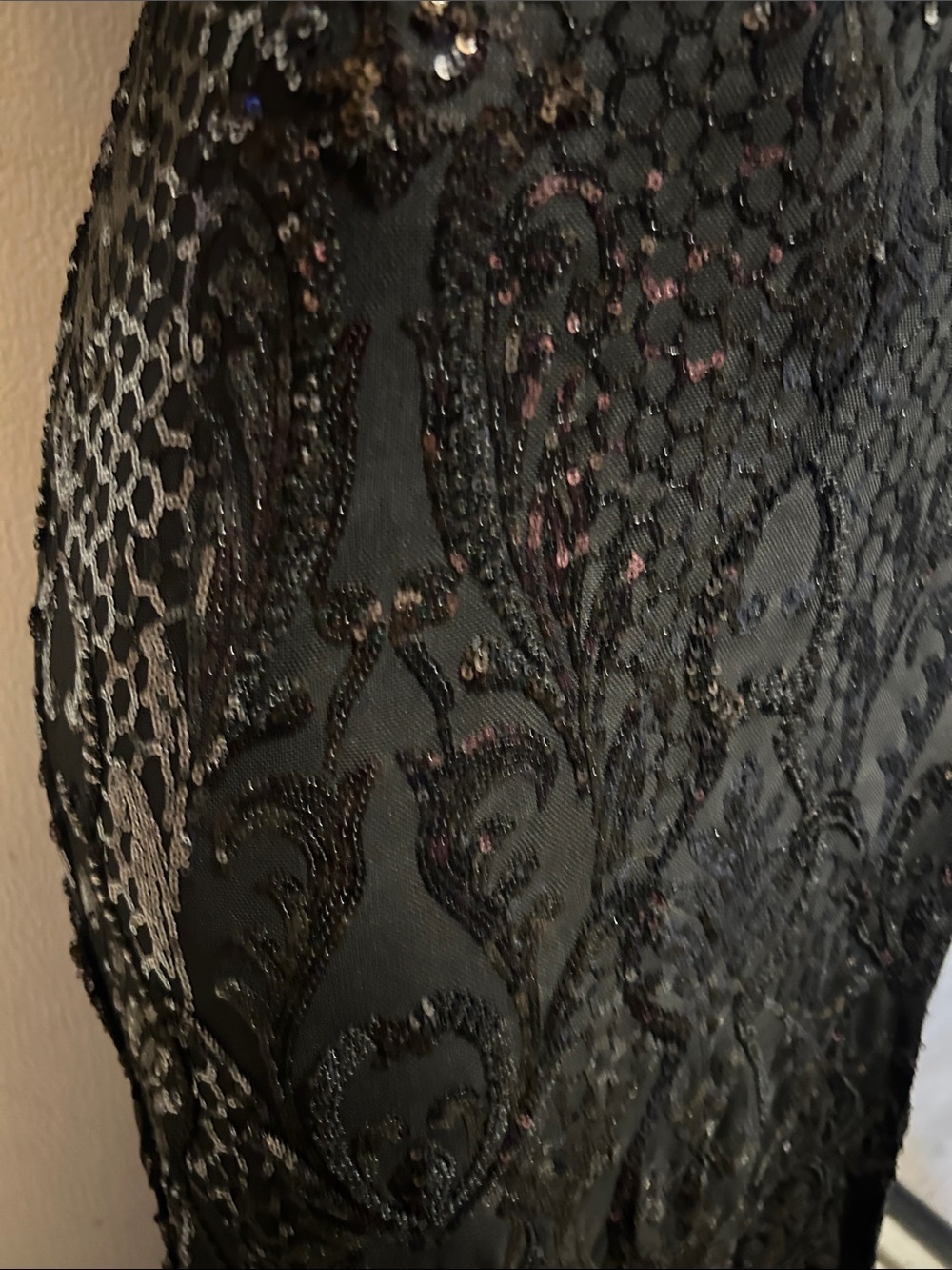 Black Strapless Sequin Evening Gown with Thigh Slit - Picture 7 of 14